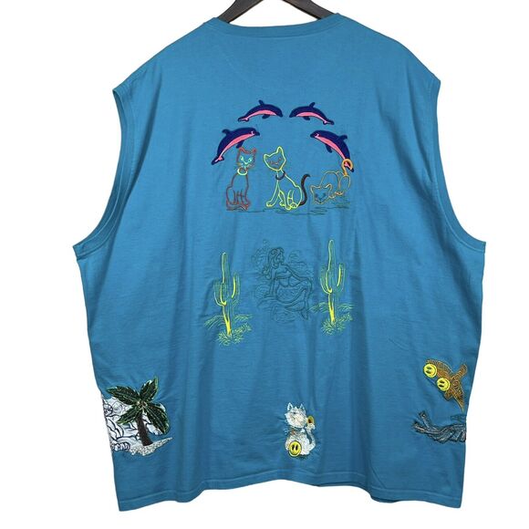 Fruit‎ of the Loom Tank Top Embroidered Women Size 4XL Art-to-Wear Blue Cotton - Picture 2 of 13